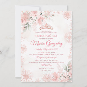 Rosa und Rose Goldene Flora Wintermärchen Einladung
