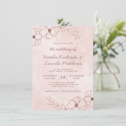 Rosa und Rose Goldene Foil Rustikale Hochzeit Einladung (Stehend Vorderseite)