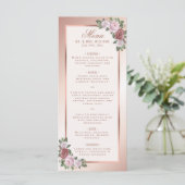 Rosa und Rose Goldflorale Hochzeitsmenü Menükarte (Stehend Vorderseite)