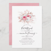 Rosa und Rose Goldflorenbat Mitzvah Einladung (Vorne/Hinten)