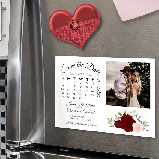 Rosa und Rose Kalender und Foto Save the Date Magneteinladung