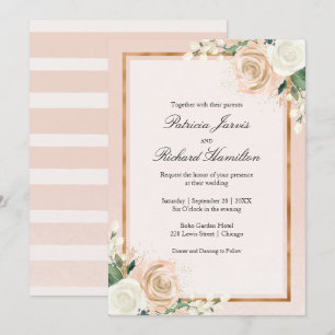 Rosa und Rose Rosa Bläsernte Hochzeit Einladung