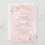 Rosa und Rose Rosa Blütengeflecht Gerahmte Hochzei Einladung (Vorderseite)