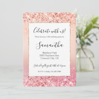 Rosa und Rose Sparkle Ombre Einladung
