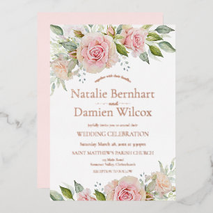 Rosa und Roségold Blumen Hochzeitsfolien-Einladung Folieneinladung