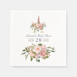 Rosa und Roségold Florales Einhorn-Baby-Shower Serviette