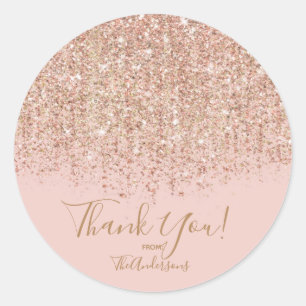 Rosa und Roségold Glitter Glam Partygeschenk Runder Aufkleber