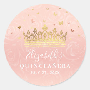 Rosa und Roségold Krone Eleganter Geburtstag Runder Aufkleber