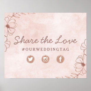 Rosa und Roségold Share the Love Hochzeitsschild Poster