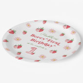 Rosa und Rot Berry Erste Strawberry Geburtstag Pappteller (Schrägansicht)