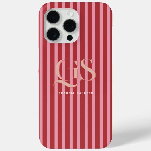 Rosa und Rot | Chic Stripes Monogramm Case-Mate iPhone Hülle (Rückseite)