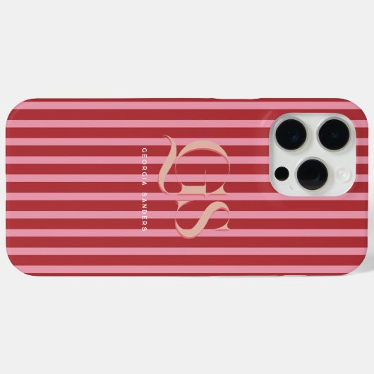 Rosa und Rot | Chic Stripes Monogramm Case-Mate iPhone Hülle (Rückseite (Horizontal))