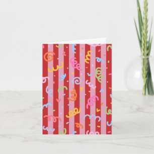 Rosa und rot gestreift, mit Konfettidesign Karte