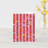 Rosa und rot gestreift, mit Konfettidesign Karte (Gelbe Blume)