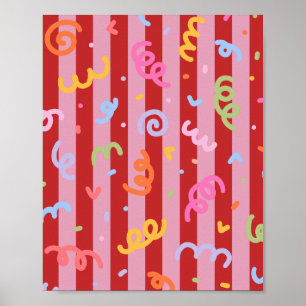 Rosa und rot gestreift, mit Konfettidesign  Poster