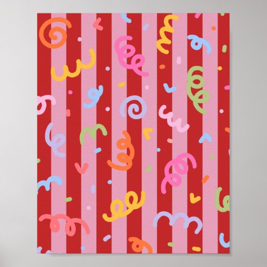 Rosa und rot gestreift, mit Konfettidesign Poster (Vorne)