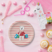 Rosa und rot gestreifte Teller mit Eisbär (Party)