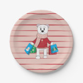 Rosa und rot gestreifte Teller mit Eisbär (Vorderseite)