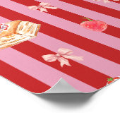 Rosa und rot gestreiftes Design mit Kuchendekor Poster (Ecke)