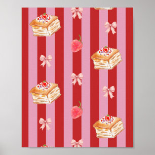 Rosa und rot gestreiftes Design mit Kuchendekor Poster
