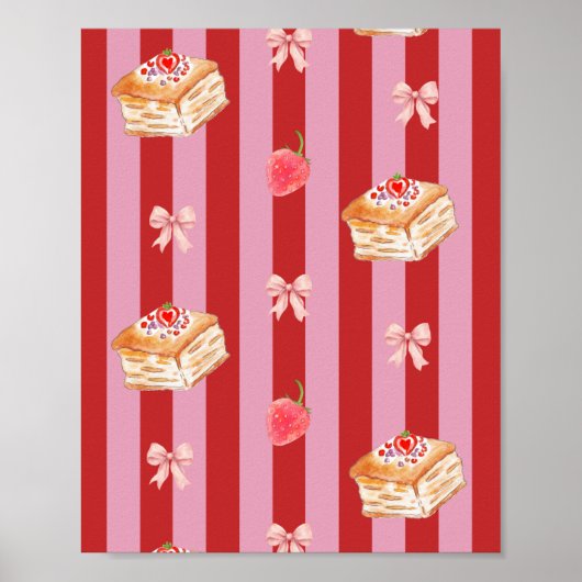 Rosa und rot gestreiftes Design mit Kuchendekor Poster (Vorne)