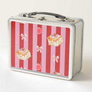 Rosa und rot gestreiftes Design mit Kuchenmuster Metall Brotdose