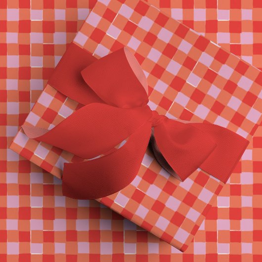 Rosa und Rot Hand Gezeichnet Buffalo Karo Kariert Geschenkpapier