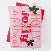 Rosa und Rot Holly Jolly Weihnachten Geschenkpapier Set (Beispiel)