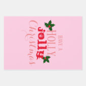 Rosa und Rot Holly Jolly Weihnachten Geschenkpapier Set (Vorderseite)