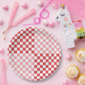 Rosa und rot kariert 9" Platte Pappteller (Party)