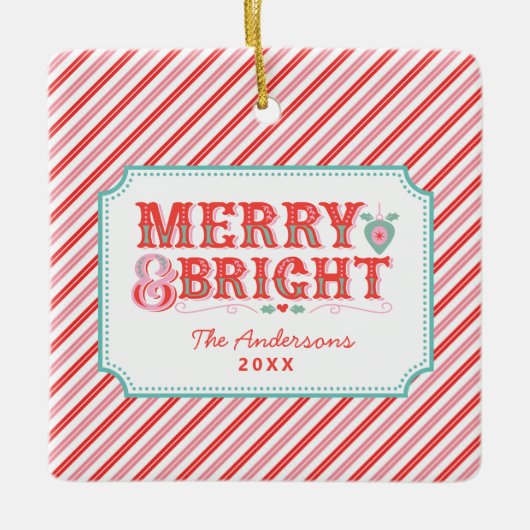 Rosa und Rot | Merry & Bright Keramikornament (Vorderseite)