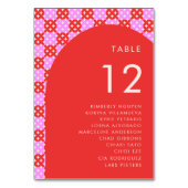 Rosa und Rot Mitte Jahrhundert Seating Chart Namen Tischnummer (Rückseite)