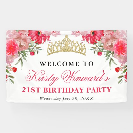 Rosa und rot Sommer Blume Geburtstag Banner (Horizontal)