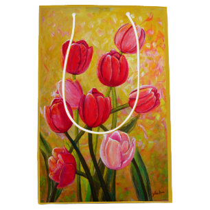 Rosa und Rot-Tulip-Anordnung Mittlere Geschenktüte