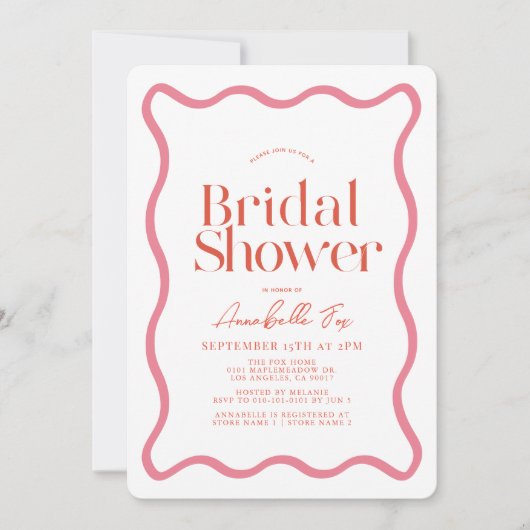 Rosa und Rot-Wavy-Frame-Trendy-Brautparty Einladung (Vorderseite)
