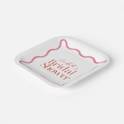 Rosa und Rot-Wavy-Frame-Trendy-Brautparty Pappteller (Gewinkelt)