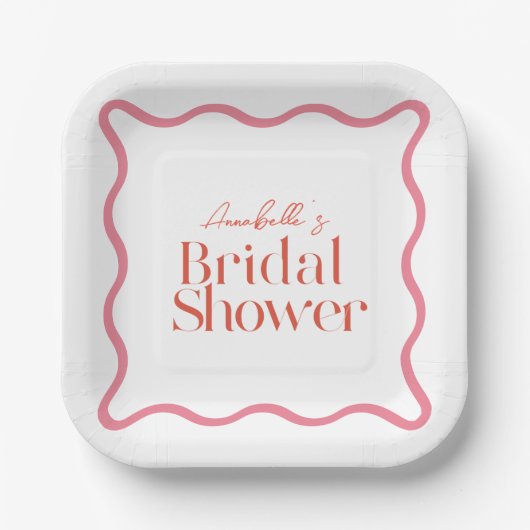 Rosa und Rot-Wavy-Frame-Trendy-Brautparty Pappteller (Vorderseite)
