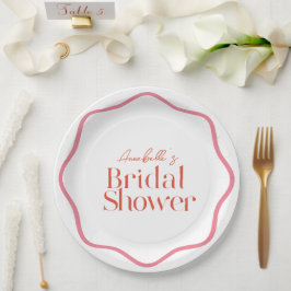 Rosa und Rot-Wavy-Frame-Trendy-Brautparty Pappteller