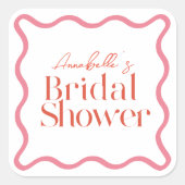 Rosa und Rot-Wavy-Frame-Trendy-Brautparty Quadratischer Aufkleber (Vorderseite)