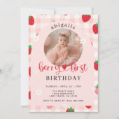 Rosa und Rote Berry Einladung zum ersten Geburtsta (Vorderseite)
