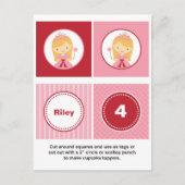 Rosa und rote Blondinen Prinzessin Cupcake Toppers Postkarte (Vorderseite)