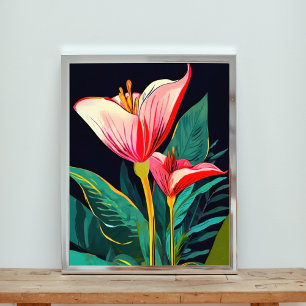 Rosa und rote Blume auf schwarz Fotodruck