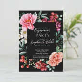 Rosa und rote Blume | Black Engagement Party Einladung (Stehend Vorderseite)
