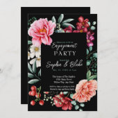 Rosa und rote Blume | Black Engagement Party Einladung (Vorne/Hinten)