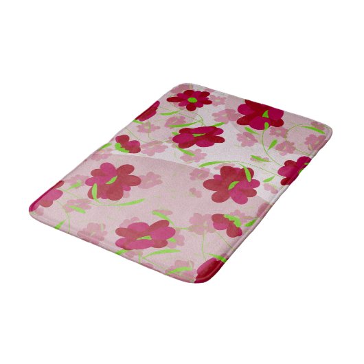 Rosa und rote Blume - Blumen Badematte (Schrägansicht)