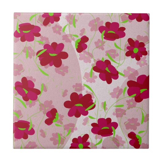 Rosa und rote Blume - Blumen Fliese (Vorderseite)