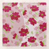 Rosa und rote Blume - Blumen Glasuntersetzer (Vorderseite)