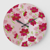 Rosa und rote Blume - Blumen Große Wanduhr (Vorderseite)