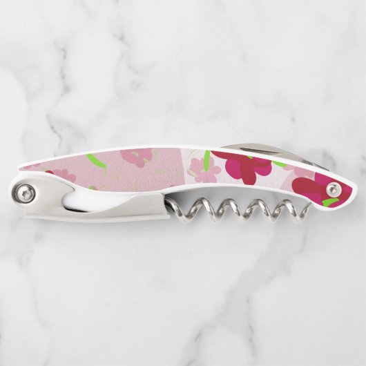 Rosa und rote Blume - Blumen Kellnermesser (Vorderseite)