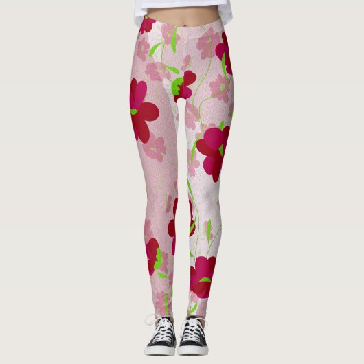 Rosa und rote Blume - Blumen Leggings (Vorderseite)